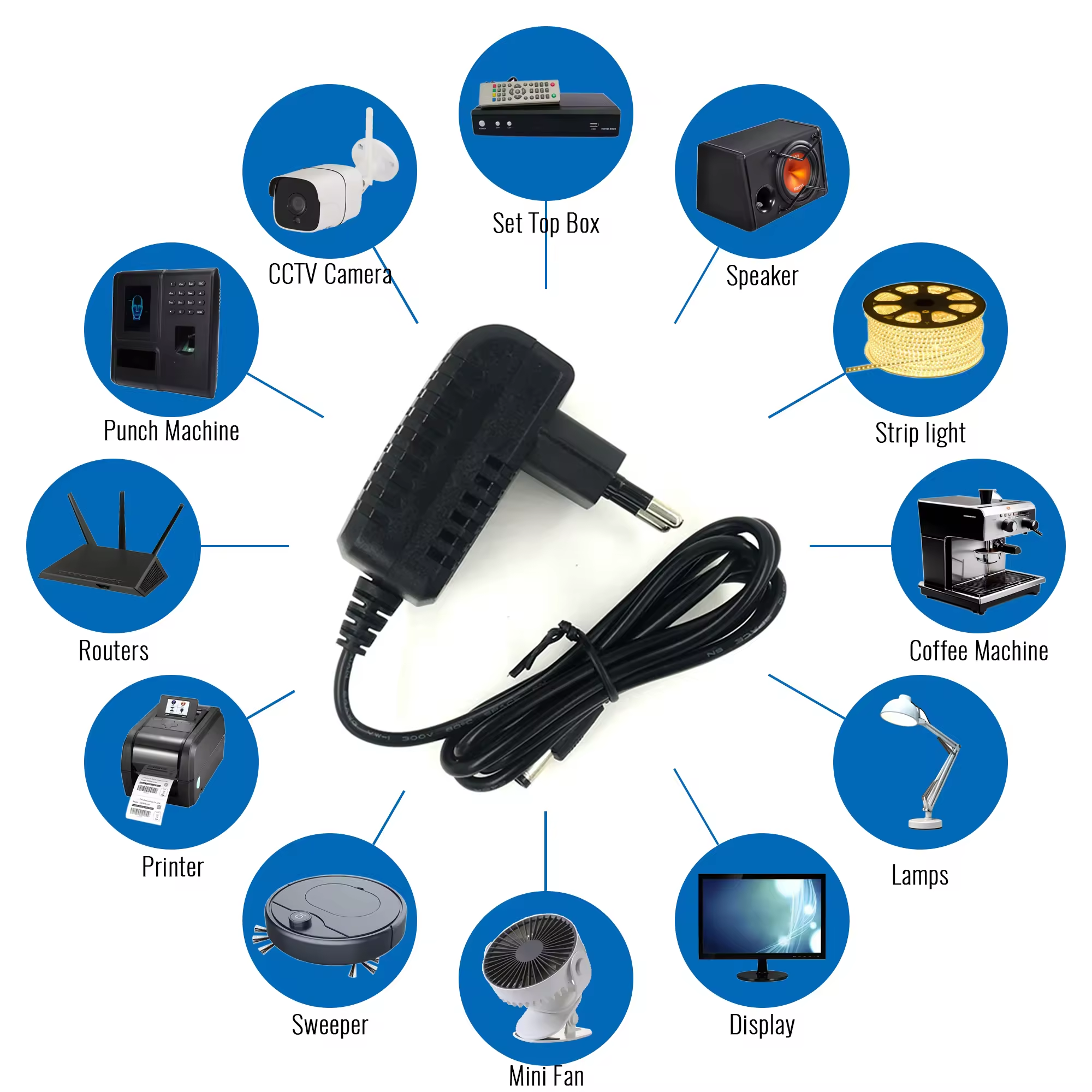 Hot Selling 12V 1A Adaptor European Wall Plug Black Monitoring Printer DC Power Adapter Appliances Power Plugs